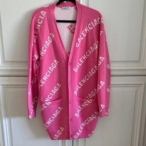Balenciaga Pink Logo Knit Cardigan